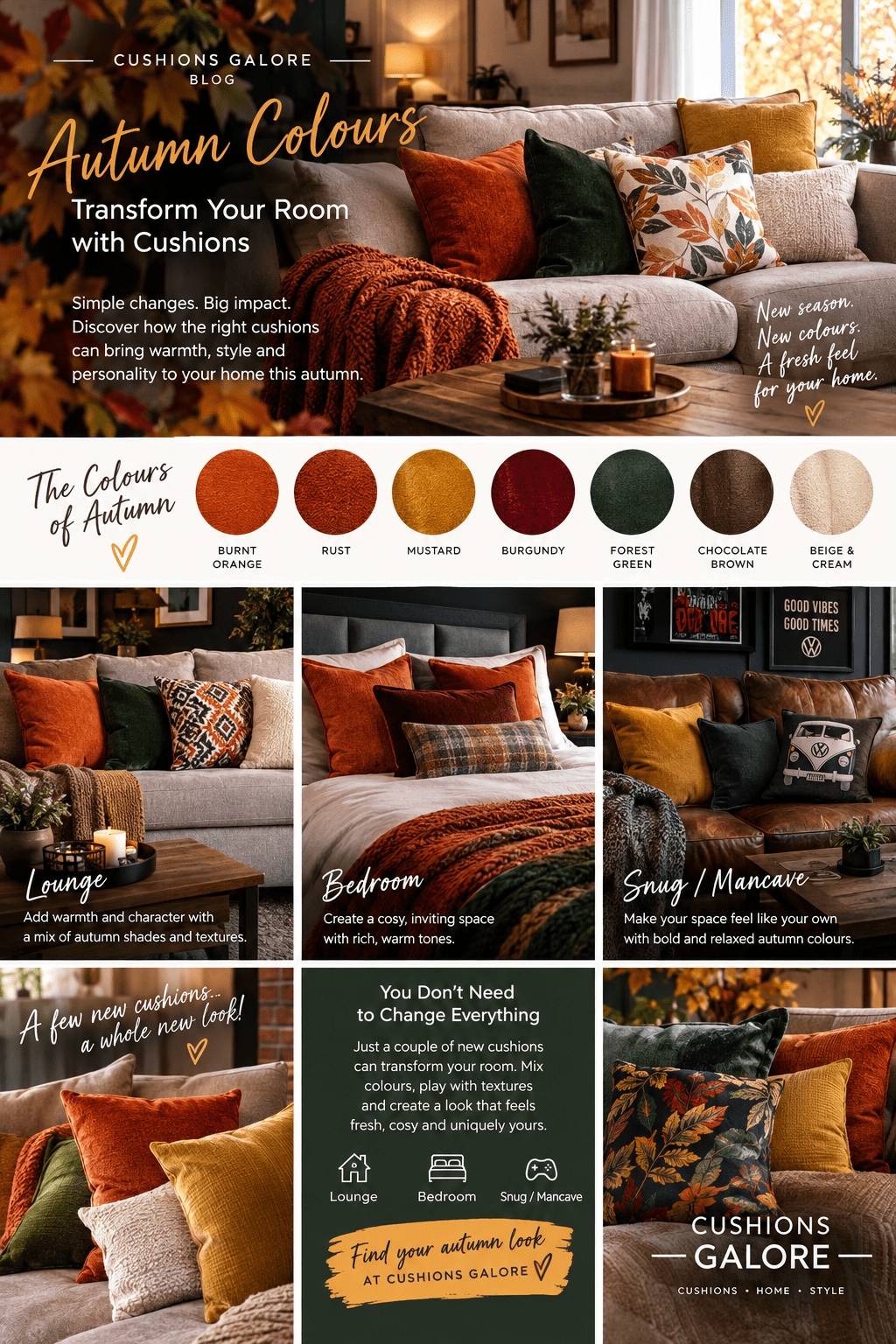 Autumn Colours: Transform Your Room with Cushions from cushionsalore.co.uk - Cushions Galore