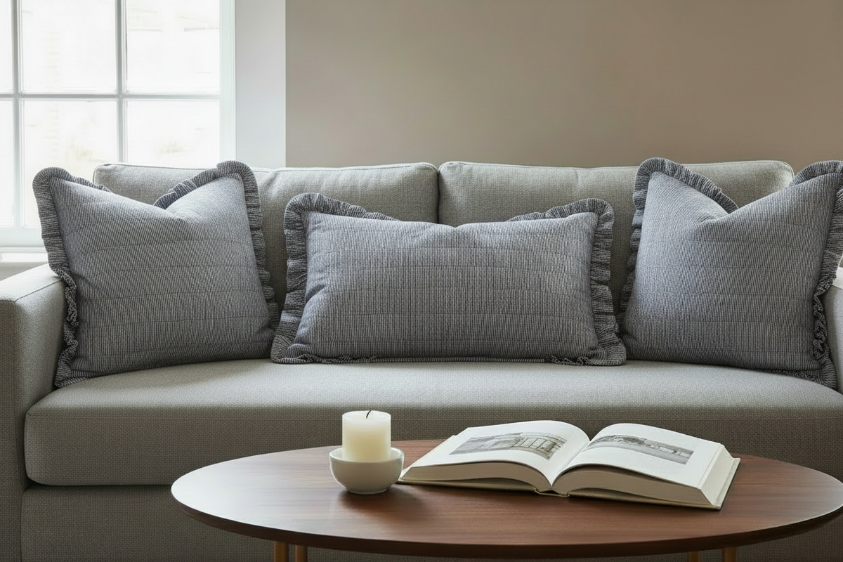 Handmade John Lewis herringbone 40cm cushion cover with frill