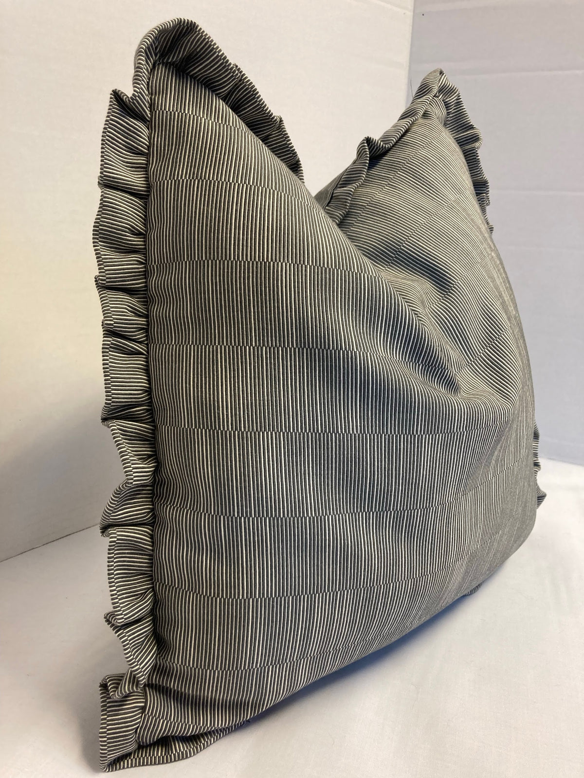 Handmade John Lewis herringbone 40cm cushion cover with frill