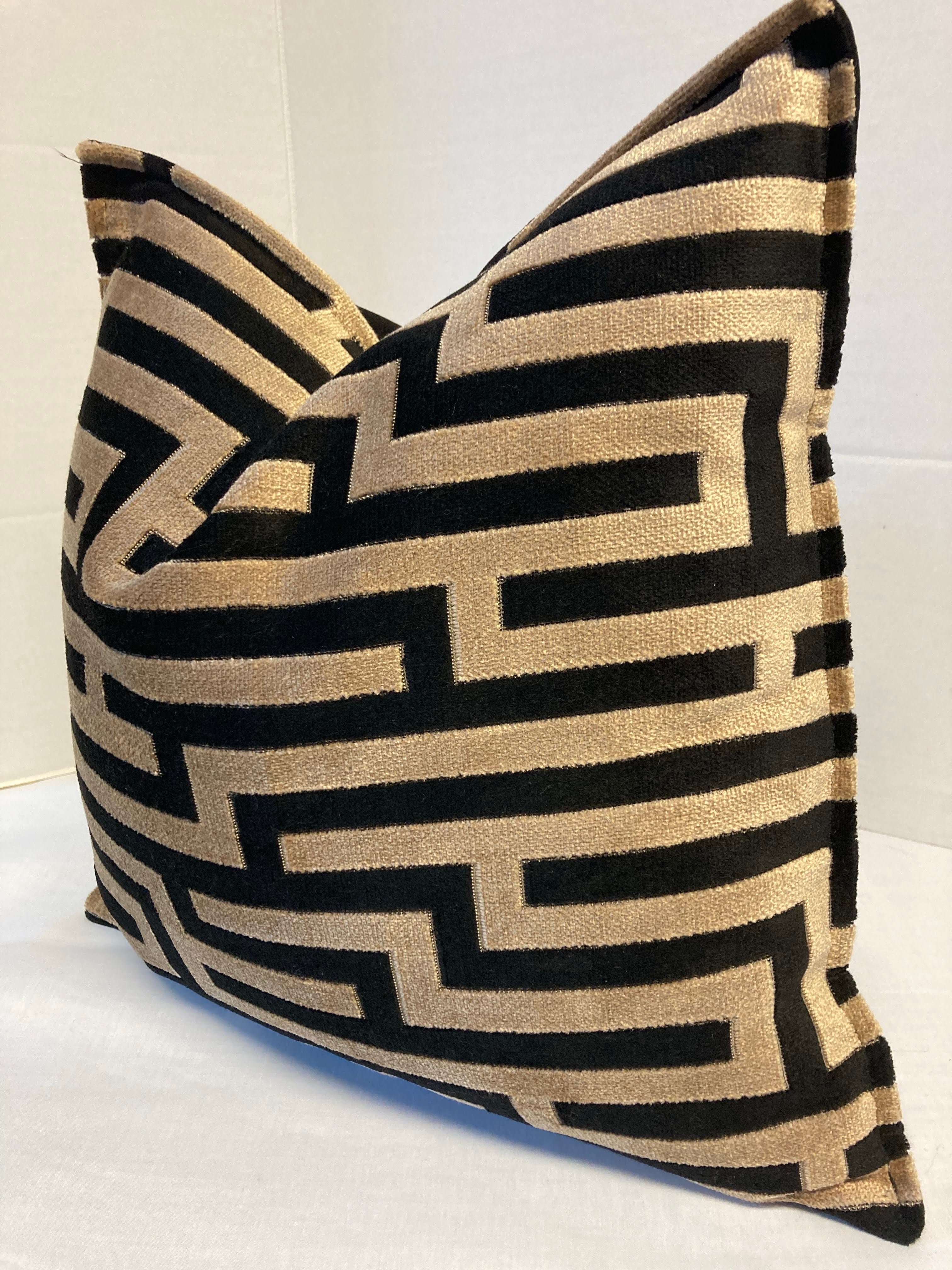 Maze-cut Velvet Black and Gold Cushion Cover