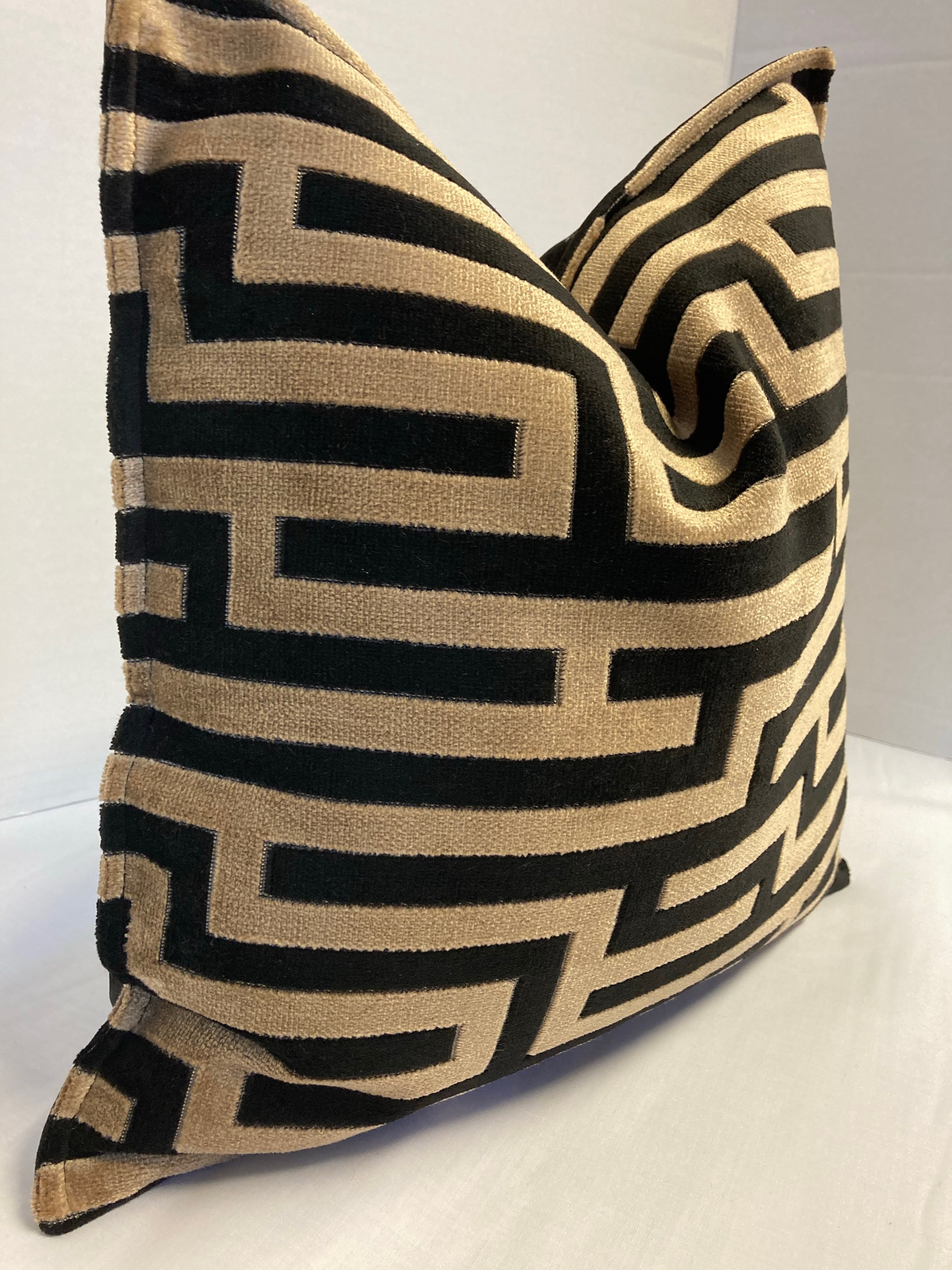 Maze-cut Velvet Black and Gold Cushion Cover