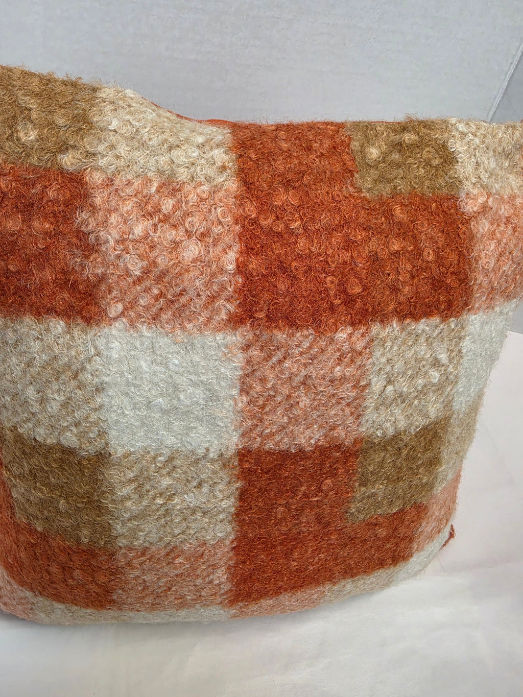 Autumn Orange, cream Checkered Bouclé cushion cover 40cm x 40cm - Cushions Galore
