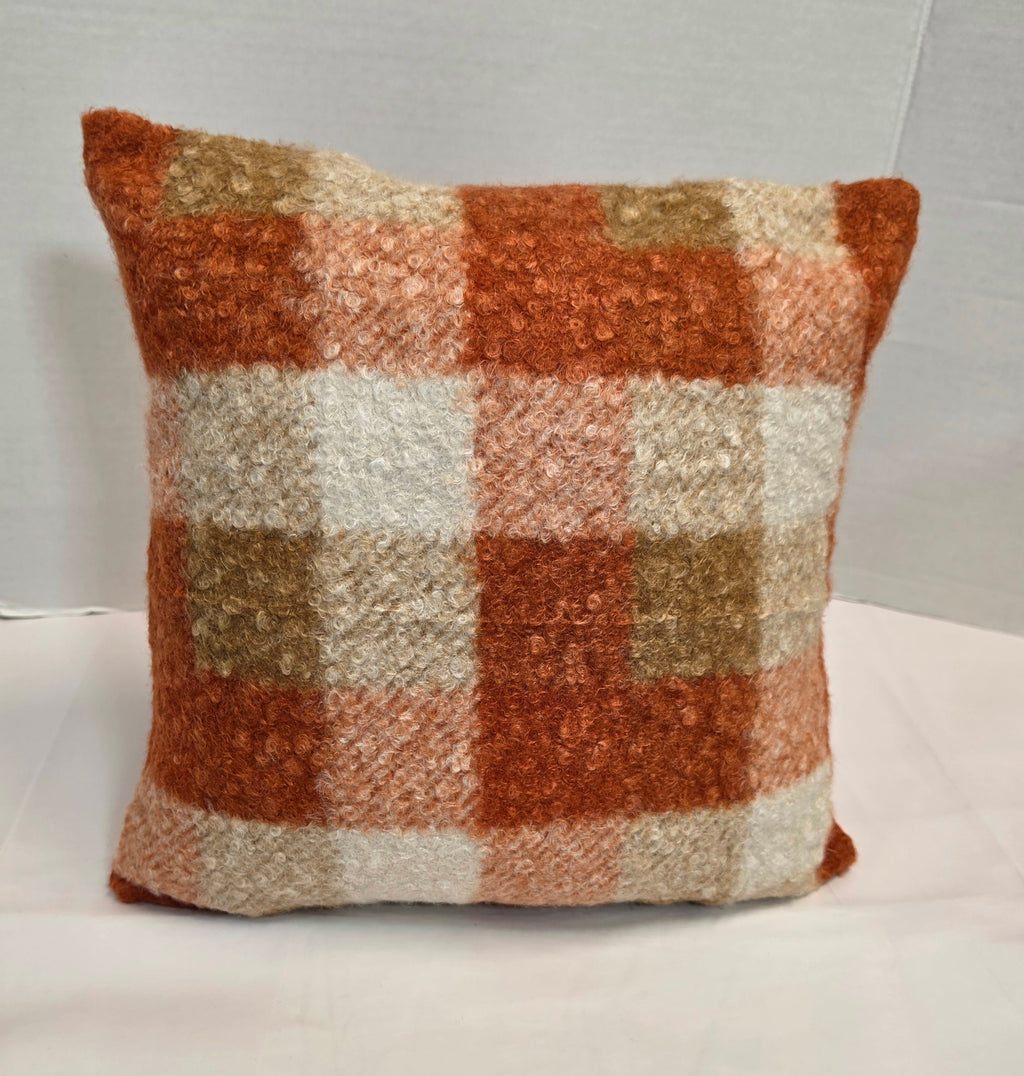 Autumn Orange, cream Checkered Bouclé cushion cover 40cm x 40cm - Cushions Galore