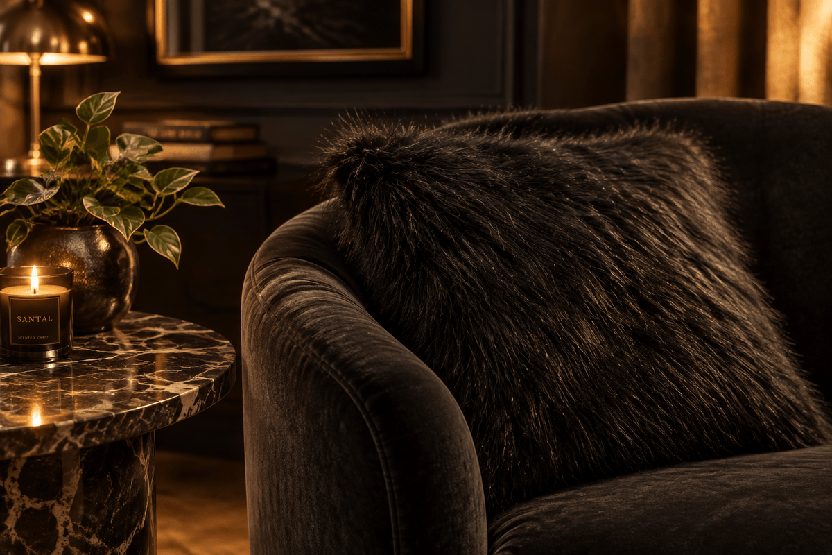 Black fur cushion - Cushions Galore
