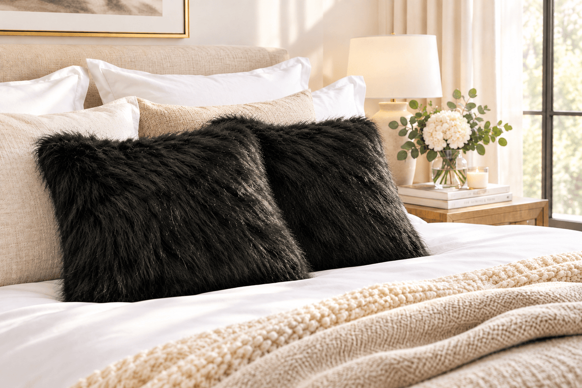 Black fur cushion - Cushions Galore