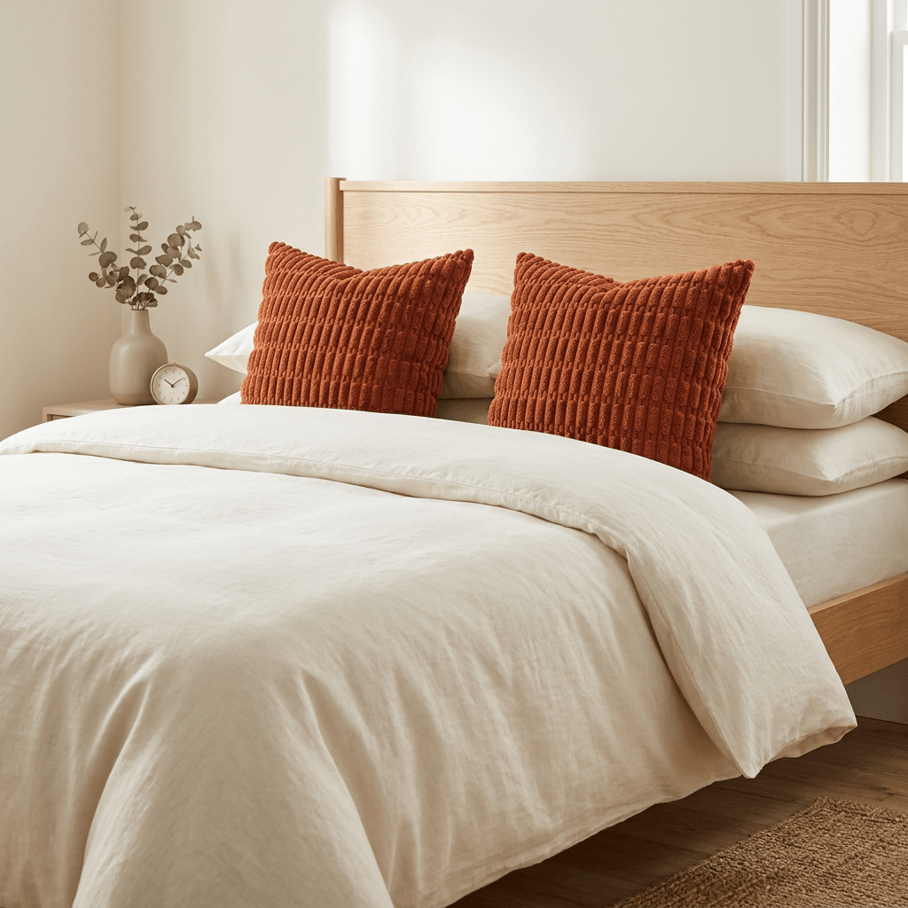 Burnt Orange Textured Chenille Ribbed Cushion Cover - Cushions Galore