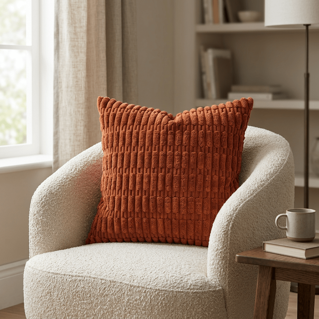 Burnt Orange Textured Chenille Ribbed Cushion Cover - Cushions Galore