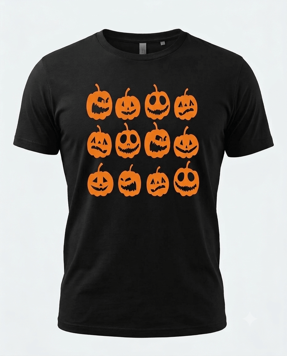 Halloween Pumpkin Graphic T-Shirt – Black or Orange - Cushions Galore