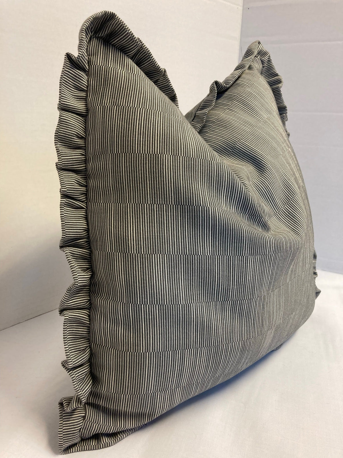 Handmade John Lewis herringbone 40cm cushion cover with frill - Cushions Galore