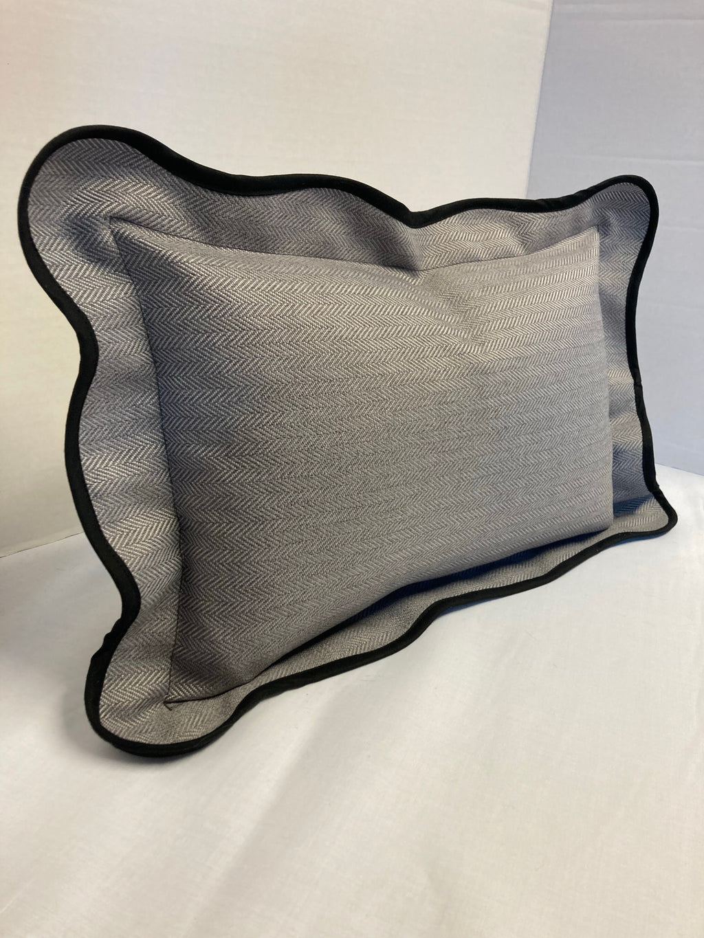 iLiv Herringbone Jacob Charcoal Scalloped Lumbar Cushion Cover 12" x 19"