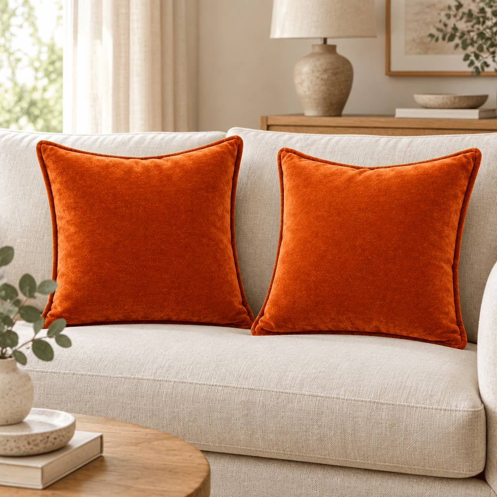JOHN LEWIS burnt Orange/Tangerine velvet Statement cushion cover 40x40cm/ 45x45cm - Cushions Galore