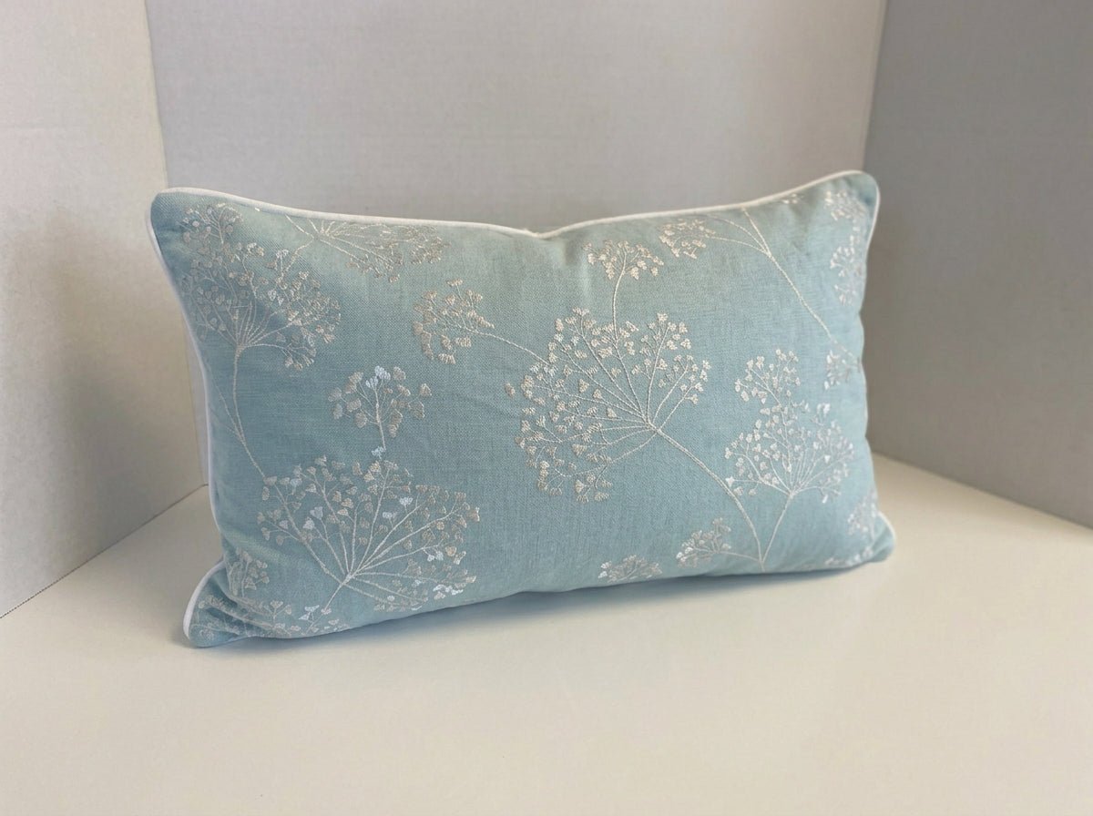 John Lewis Duck Egg Blue Embroidered Stem Cushion Cover - Cushions Galore