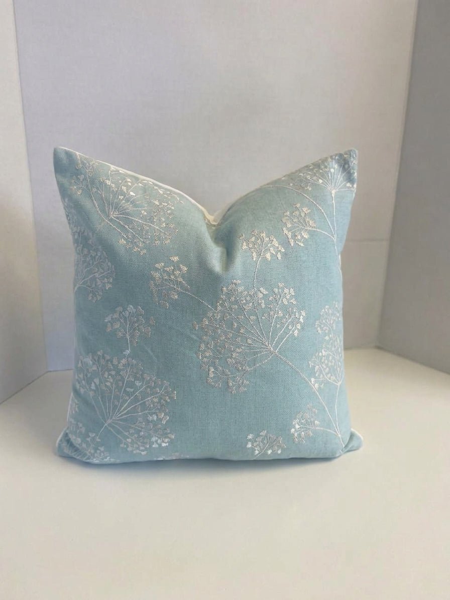John Lewis Duck Egg Blue Embroidered Stem Cushion Cover - Cushions Galore