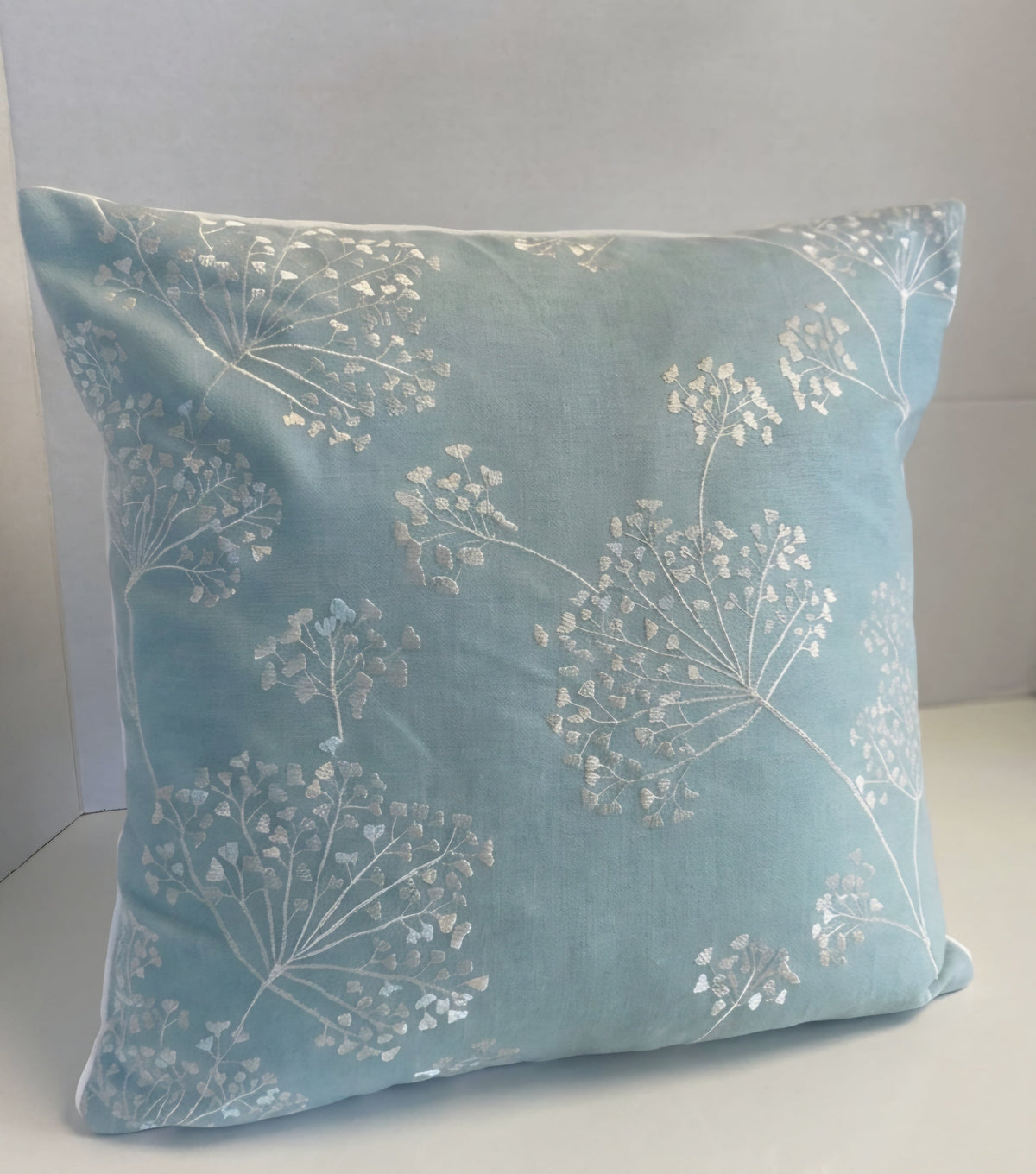 John Lewis Duck Egg Blue Embroidered Stem Cushion Cover - Cushions Galore