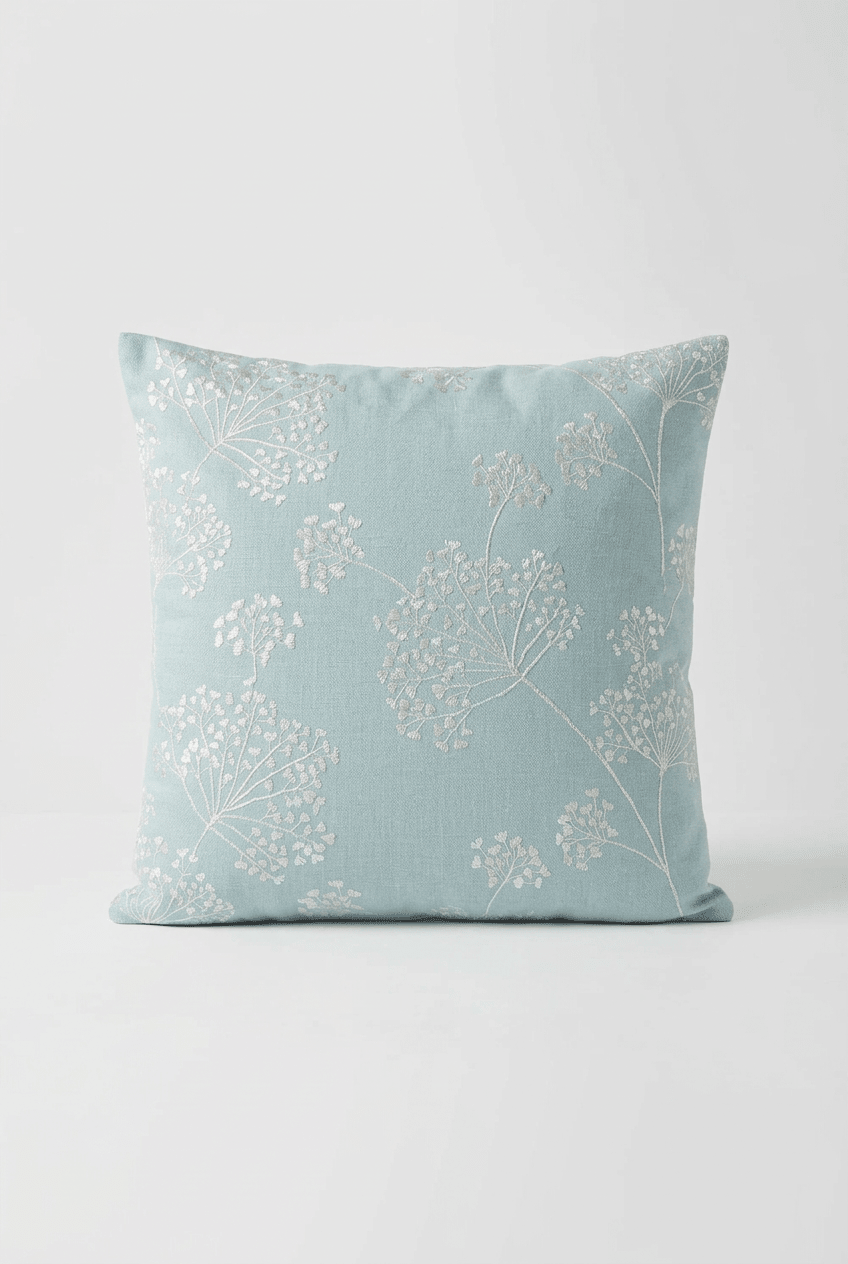 John Lewis Duck Egg Blue Embroidered Stem Cushion Cover - Cushions Galore