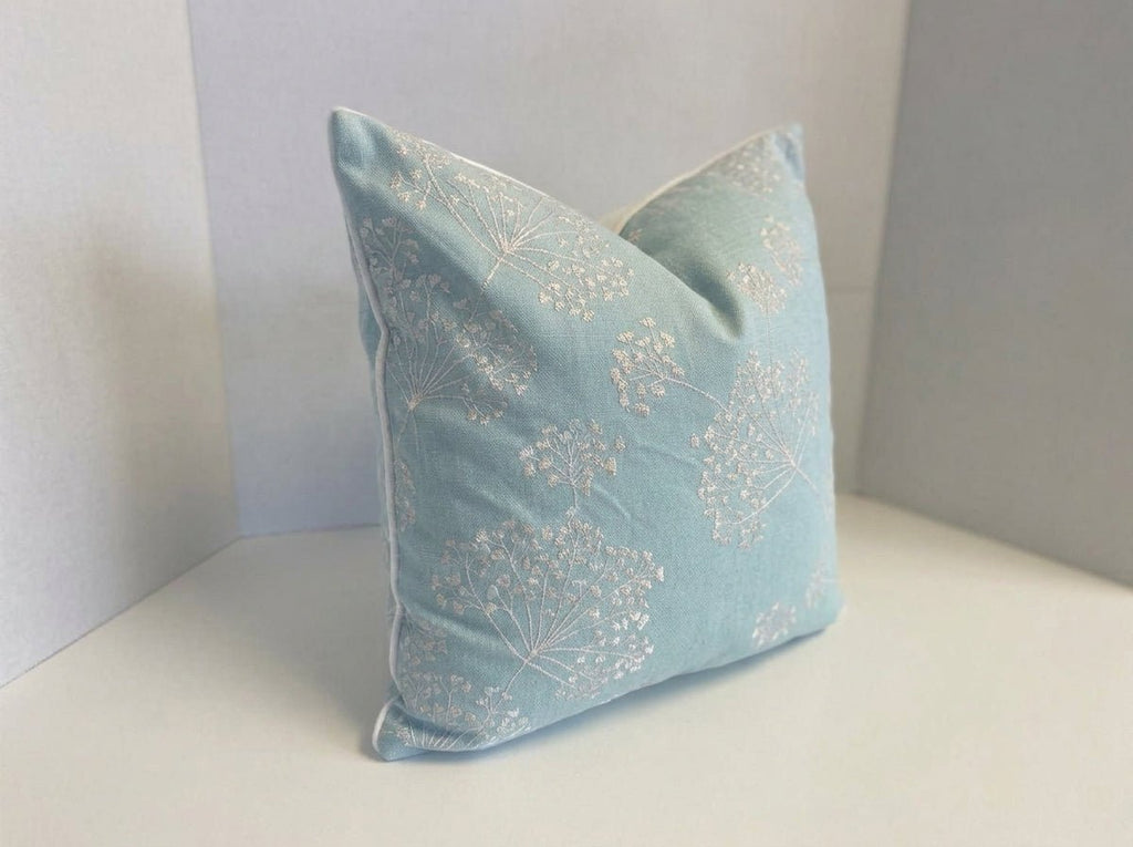 John Lewis Duck Egg Blue Embroidered Stem Cushion Cover - Cushions Galore