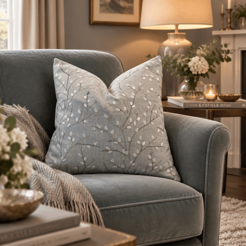 Laura Ashley Blossom Embroidered Cushion Cover 40cm Country Cottage Style - Cushions Galore