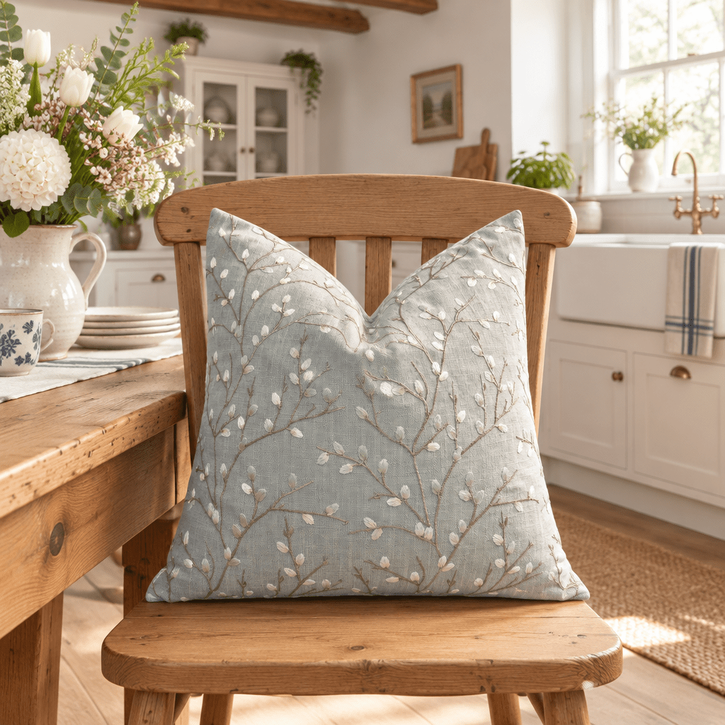 Laura Ashley Blossom Embroidered Cushion Cover 40cm Country Cottage Style - Cushions Galore