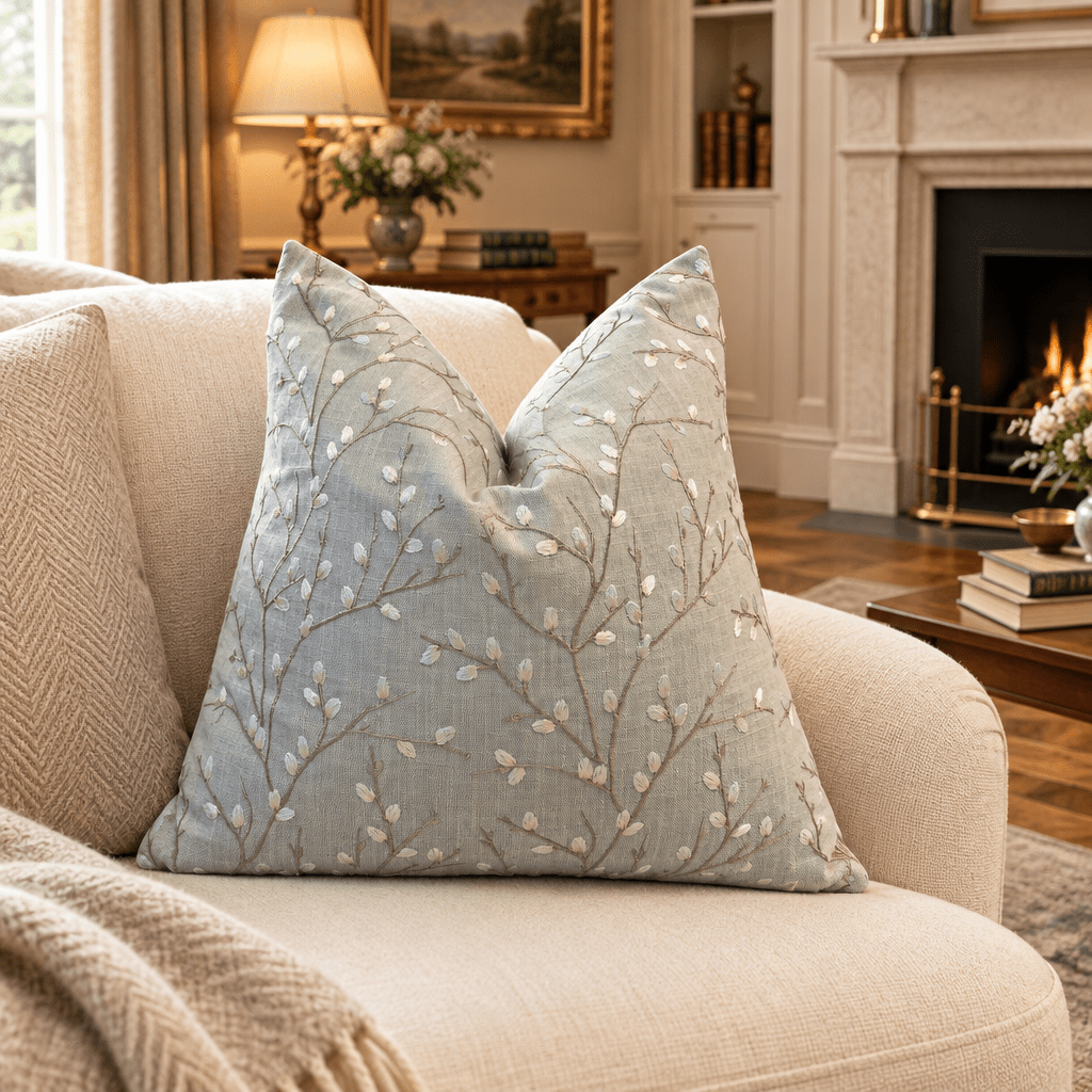 Laura Ashley Blossom Embroidered Cushion Cover 40cm Country Cottage Style - Cushions Galore