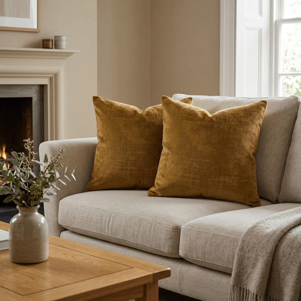 Luxury gold / Ochre Velvet Textured Cushion Cover 40cm x 40cm - Cushions Galore