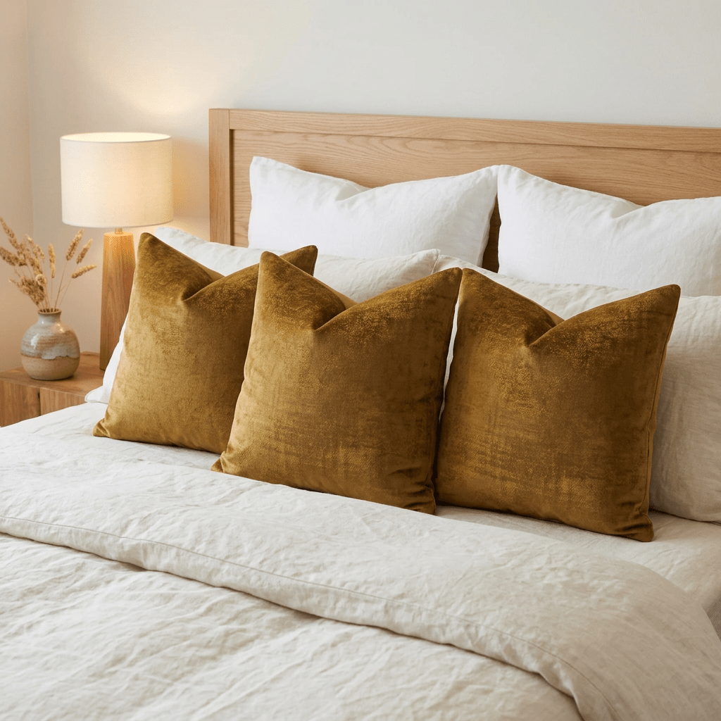 Luxury gold / Ochre Velvet Textured Cushion Cover 40cm x 40cm - Cushions Galore